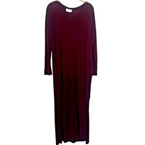 Dress Up Maroon Long Sleeve V Neck Stretch Maxi‎ Dress Pockets Rayon FSU Light